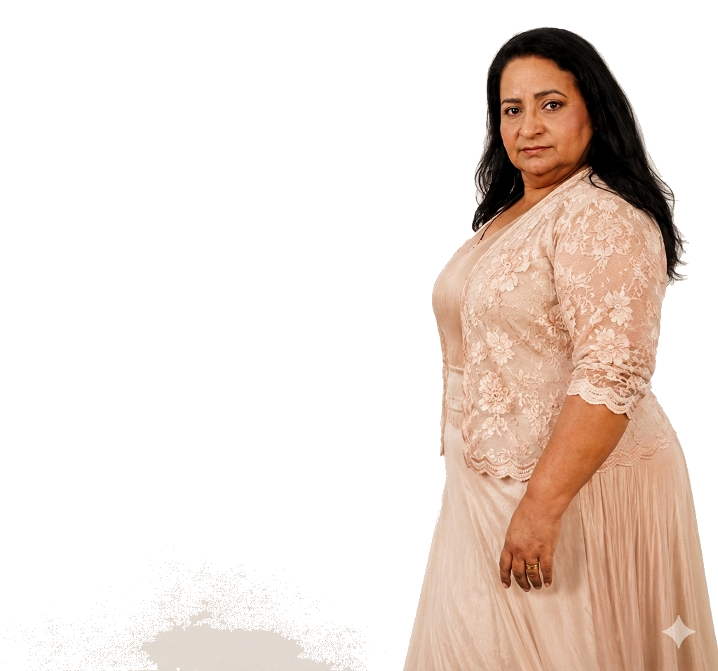 Cantora Lucy em vestido rosé claro